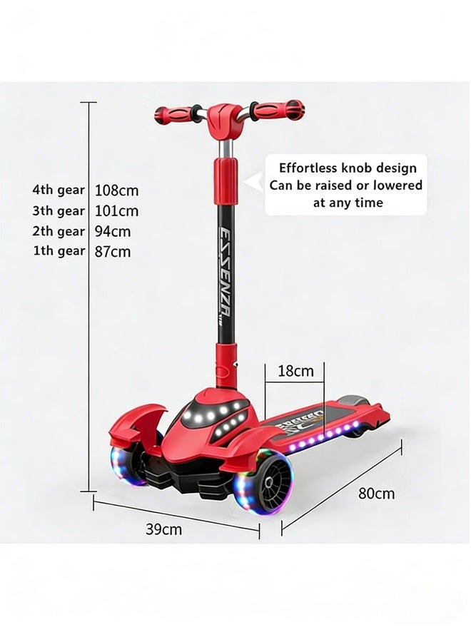 بيوينتي سكوتر للأطفال,دراجة التوازن للأطفال مع 3 عجلات مع مقبض قابل للطي والارتفاع قابل للتعديل لصبي فتاة عمر 3-18 سنة,تميل إلى التوجيه,سطح غير انزلاق,سكوتر للطفل الصغير مع عجلة ضوئية LED والموسيقى - Image 3